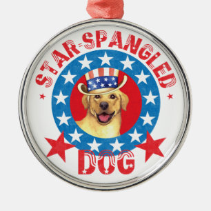 Patriotic Yellow Lab Metal Tree Decoration