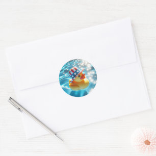 Patriotic Yellow Rubber Duck In Pool Classic Round Sticker