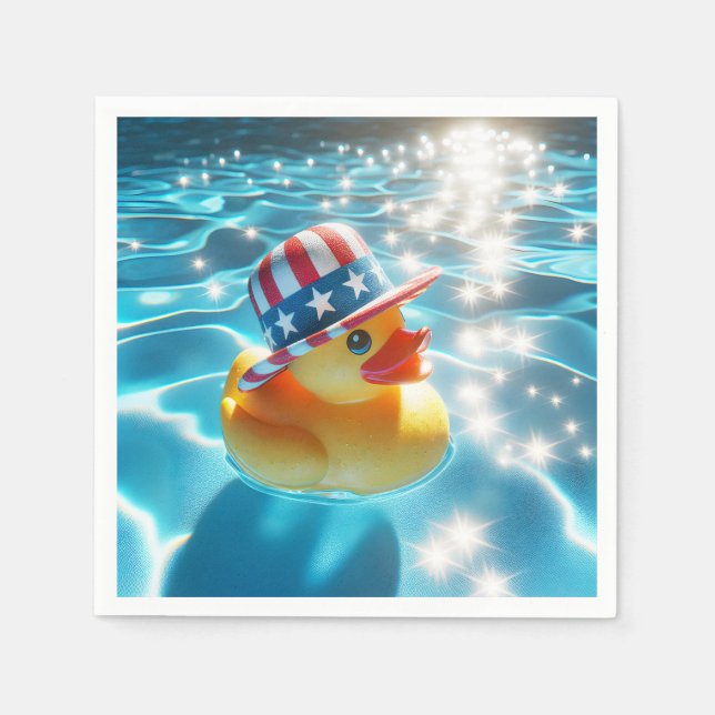 Patriotic Yellow Rubber Duck In Pool Napkin (Front)