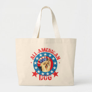 Patriotic Yorkie Large Tote Bag