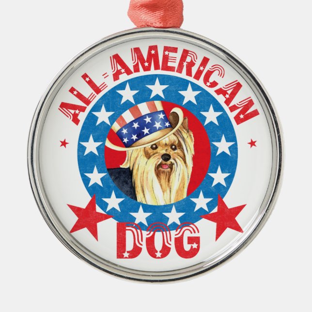 Patriotic Yorkie Metal Tree Decoration (Front)