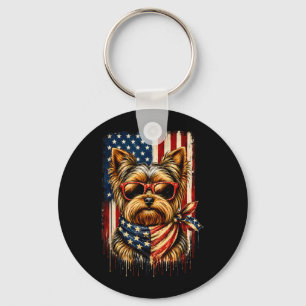 Patriotic Yorkshire Terrier Aamerican Flag Dog Key Ring