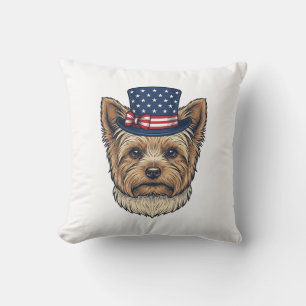 Patriotic Yorkshire Terrier Vintage Cushion