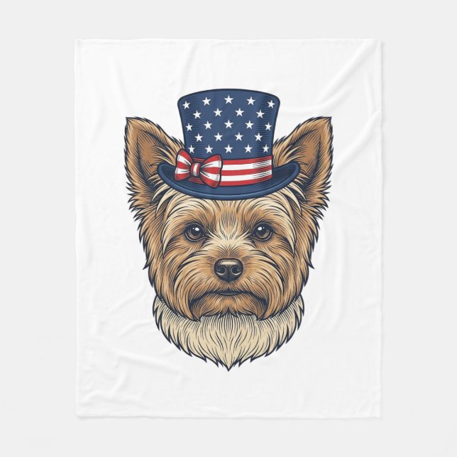 Patriotic Yorkshire Terrier Vintage Fleece Blanket (Front)