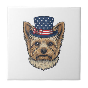 Patriotic Yorkshire Terrier Vintage Tile