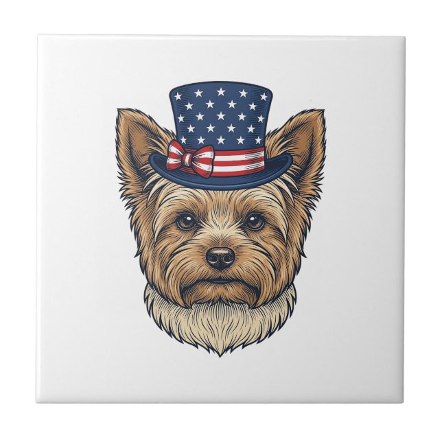 Patriotic Yorkshire Terrier Vintage Tile (Front)