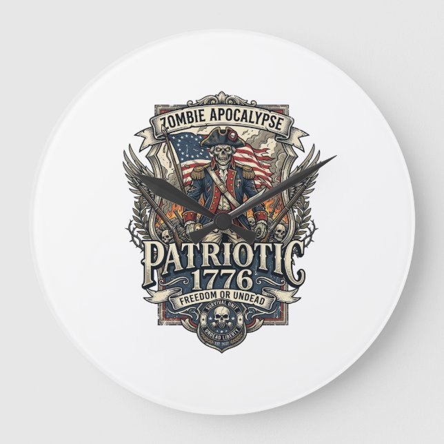 Patriotic Zombie Patriot General Zombie Apocalypse Large Clock (Front)