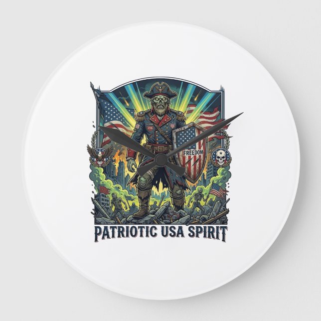 Patriotic Zombie Patriot General Zombie Apocalypse Large Clock (Front)