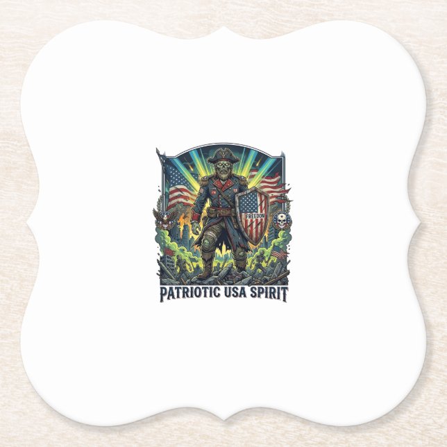 Patriotic Zombie Patriot General Zombie Apocalypse Paper Coaster (Front)