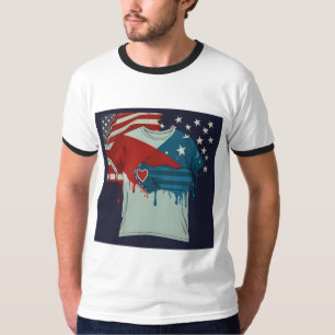 "Patriotism and Loyalty" Flag and Heart Design T-Shirt