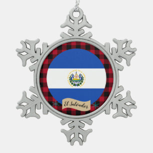 Patriots El Salvador, buffalo plaid, Salvador Flag Snowflake Pewter Christmas Ornament