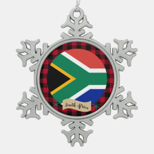 Patriots South Africa, buffalo plaid, African Flag Snowflake Pewter Christmas Ornament