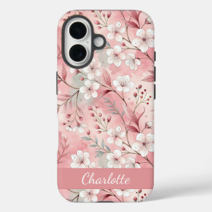 Patrón de flor de Sakura personalizado rosa iPhone 16 Case