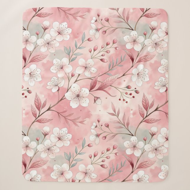 Patrón de flor sakura rosado sherpa blanket (Front)