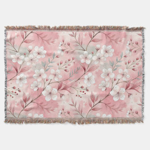 Patrón de flor sakura rosado throw blanket