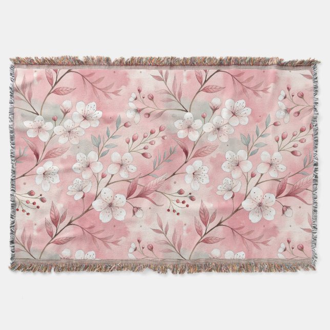 Patrón de flor sakura rosado throw blanket (Front)