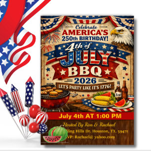 Patrotic BBQ 4th of July America's 250th  Invitation