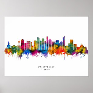 Pattaya City Thailand Skyline Poster