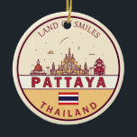 Pattaya Thailand City Skyline Emblem Ceramic Tree Decoration<br><div class="desc">Pattaya minimalist,  colourful art design featuring monuments and landmarks of the city in Thailand.</div>