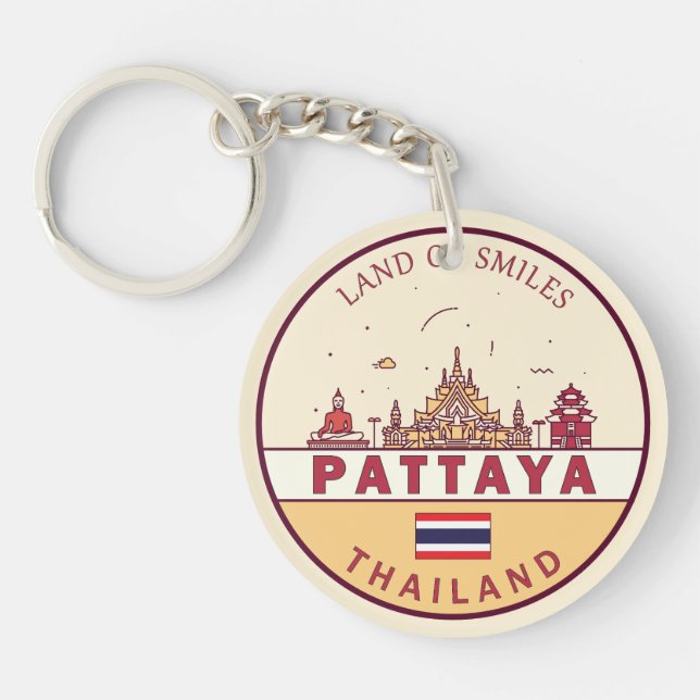 Pattaya Thailand City Skyline Emblem Key Ring (Front)