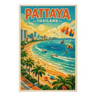 Pattaya, Thailand, in a vibrant retro Poster
