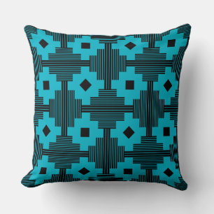 Pattern 061214 - Black with Aqua Blue 00b2ca Cushion