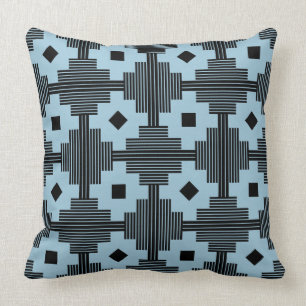 Pattern 061214 - Black with Light Blue 9dc6d8 Cushion