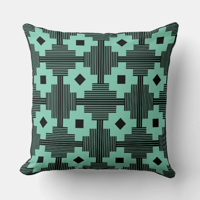 Pattern 061214 - Black with Light Green 7dcfb6 Cushion (Front)