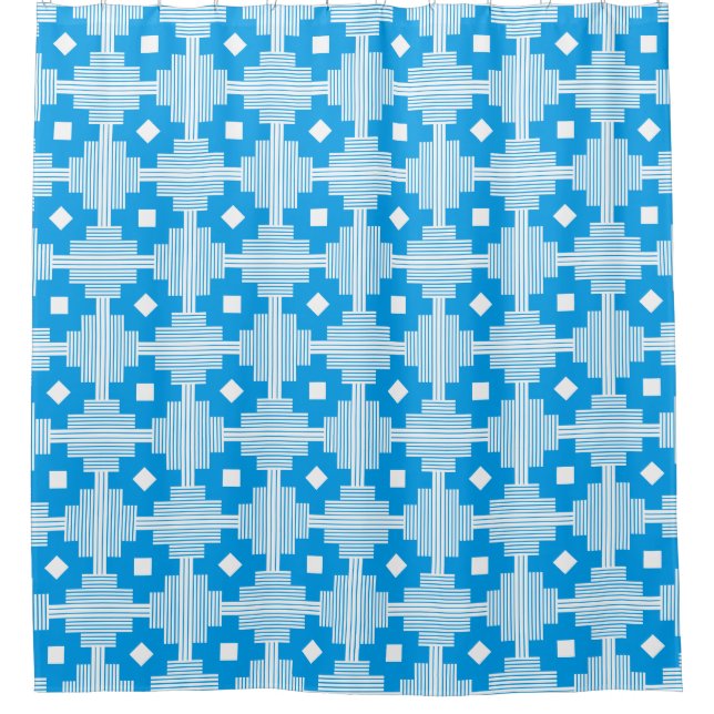 Pattern 061214 - Blue with White Shower Curtain (Front)