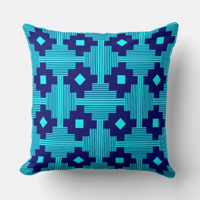 Pattern 061214 - Cyan with Deep Navy Cushion (Front)