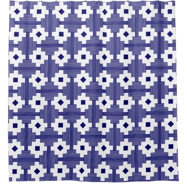 Pattern 061214 - Dark Blue with White Shower Curtain (Front)