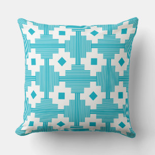 Pattern 061214 - White with Aqua Blue 00b2ca Cushion