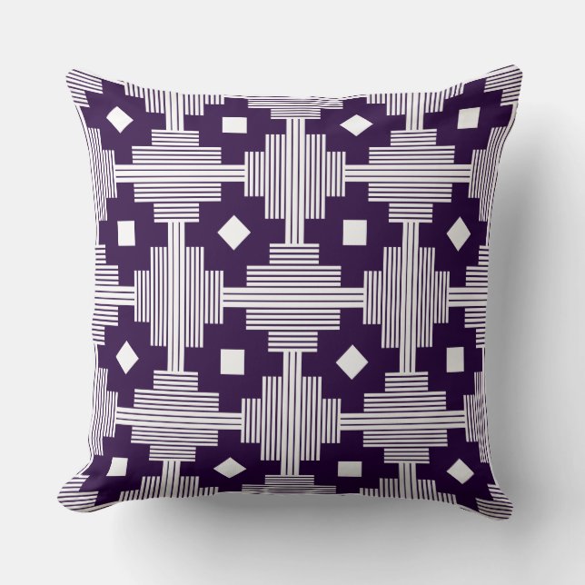 Pattern 061214 - White with Deep Purple 25003a Cushion (Front)