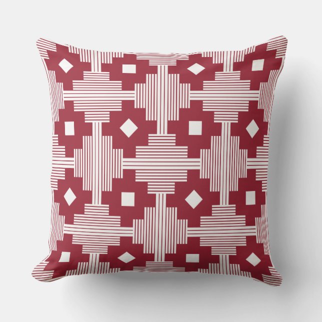 Pattern 061214 - White with Deep Red 9b2335 Cushion (Front)