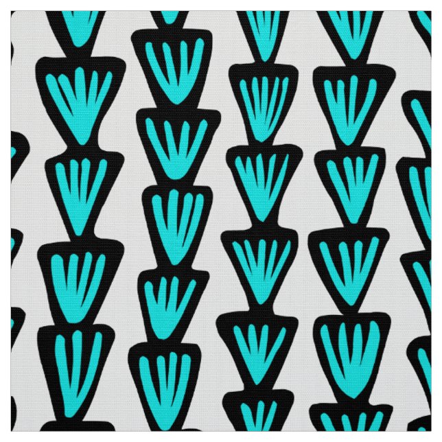 Pattern 070515 - Black and Aqua Blue on White Fabric (Swatch)