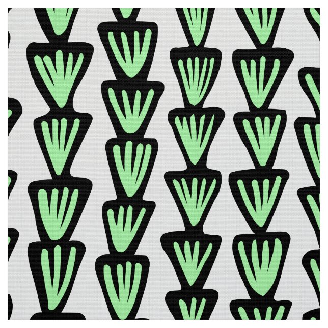 Pattern 070515 - Black and Mint Green on White Fabric (Swatch)