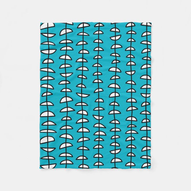 Pattern 080515- Black and White on Aqua Blue Fleece Blanket (Front)