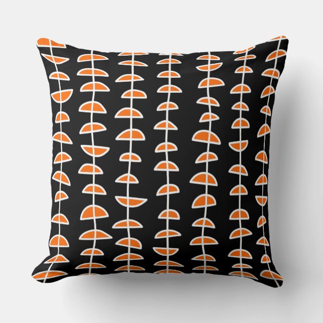 Pattern 080515- White and Orange on Black Cushion (Front)