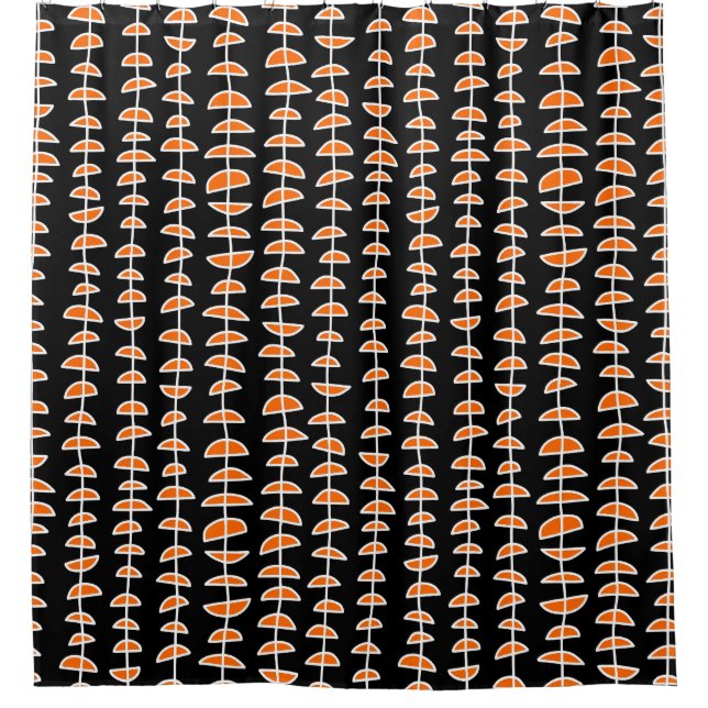 Pattern 080515- White and Orange on Black Shower Curtain (Front)