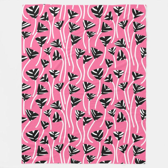 Pattern 210121 -  Black, White and Deep Pink Fleece Blanket (Front)