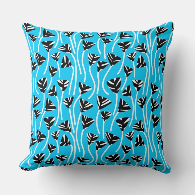 Pattern 210121 -  Black, White and Sky Blue Cushion (Front)