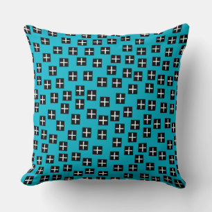 Pattern 270715 - Black and White on Blue 00b2ca Cushion