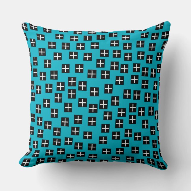 Pattern 270715 - Black and White on Blue 00b2ca Cushion (Front)