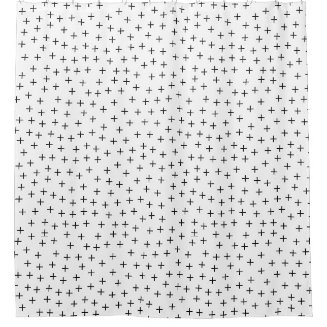 Pattern 270715 - Black Crosses and White Shower Curtain (Front)