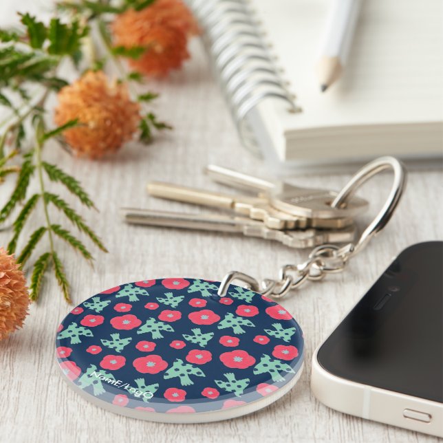 pattern_7_camellia and bird_1 acrylic key ring (Front Right)