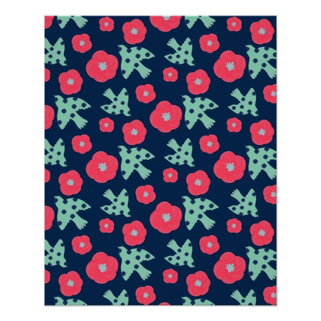 pattern_7_camellia and bird_1 glossy poster (Front)