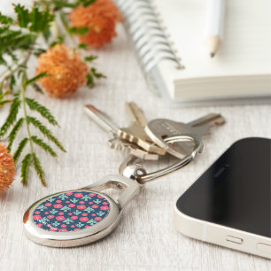 pattern_7_camellia and bird_1 metal key ring
