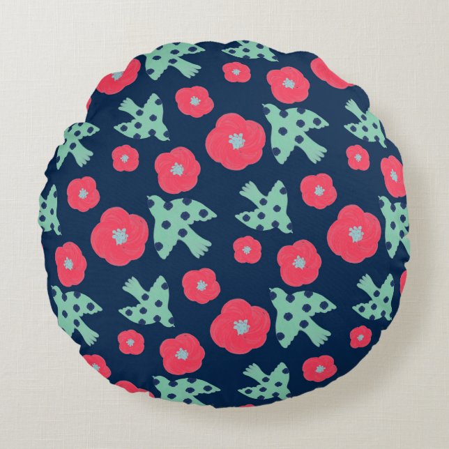 pattern_7_camellia and bird_1 round cushion (Front)
