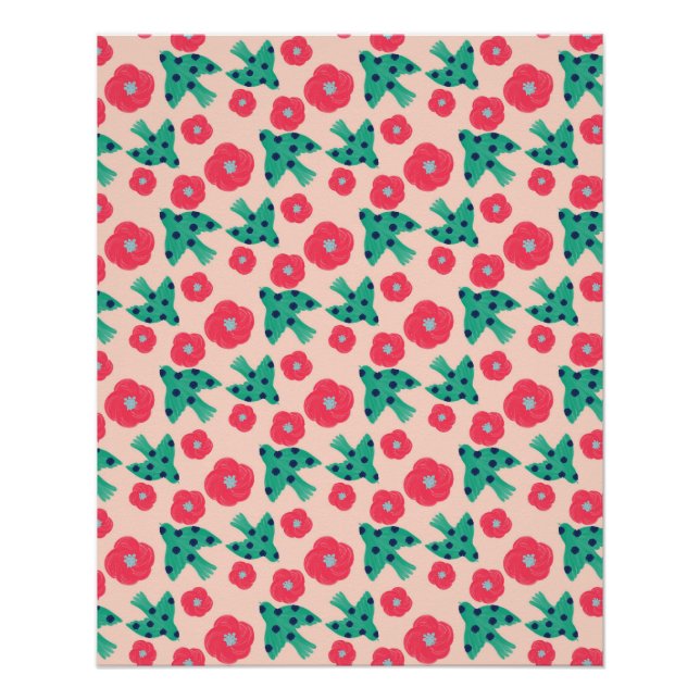 pattern_8_camellia and bird_2 glossy poster (Front)