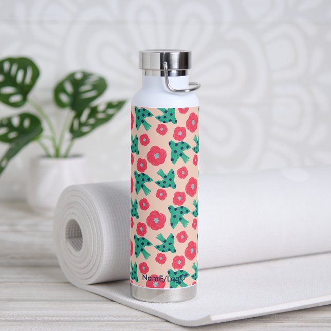 pattern_8_camellia and bird_2 water bottle (Yoga)